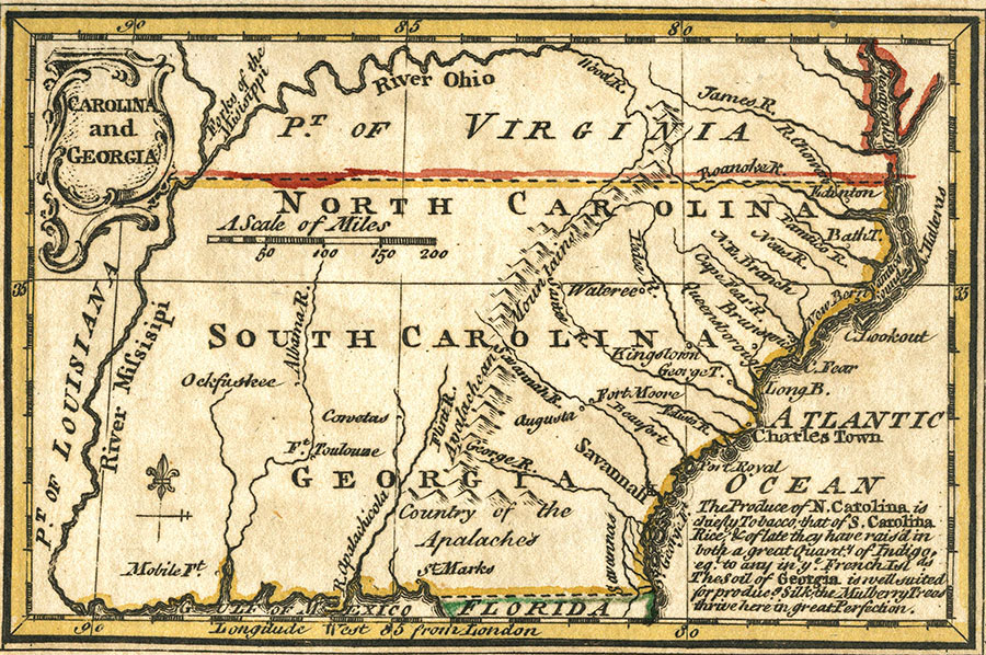 1758 map of Appalachian Mountains